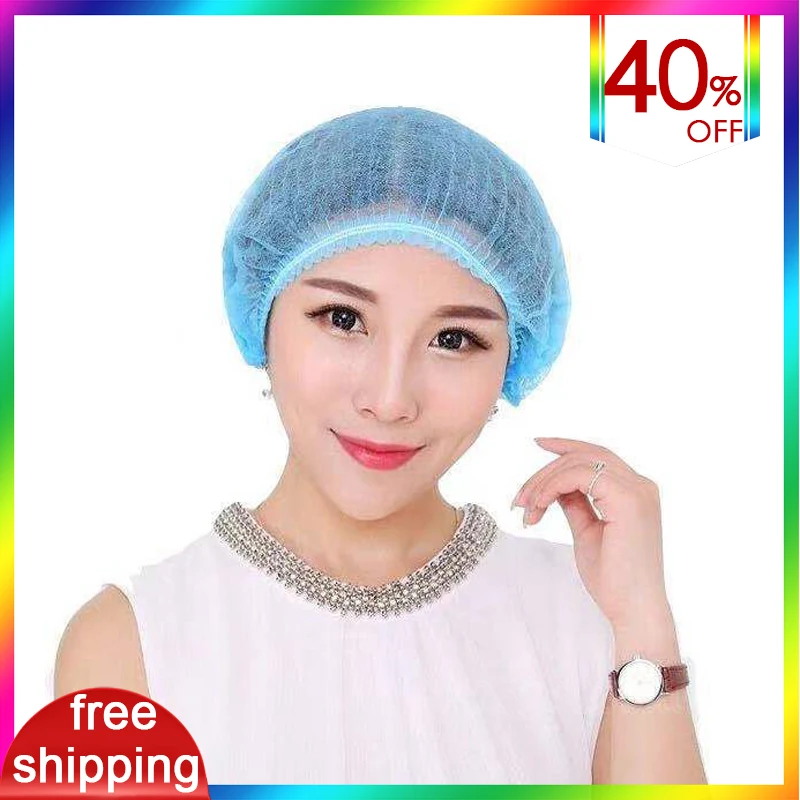 

100pc Disposable Hats Non-woven Shower Cap Bathroom Products Breathable Women Hair Drying Towels Bath Accessories Dropshipping
