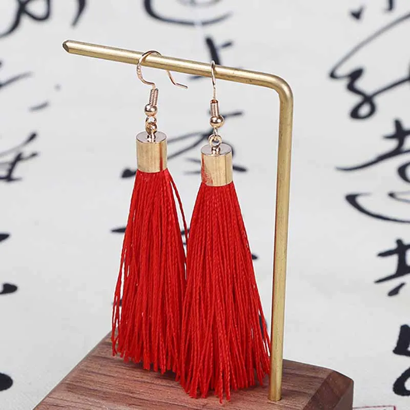 BTWGL модные богемные длинные серьги с кисточками из сплава белые красные шелковые