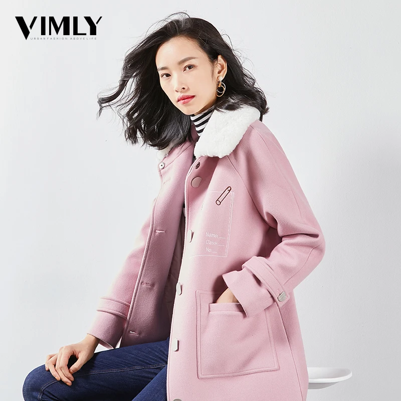 Vimly Женское зимнее однотонное длинное шерстяное пальто офисное Дамское