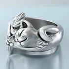 Женское кольцо в виде ленивого кота в стиле ретро