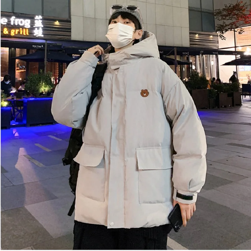 Winter Coat Pure Color Loose Thick Hooded Cotton-padded Jacket Men's Ins Bread Jacket 2021 Autumn and Winter Warm Jacket