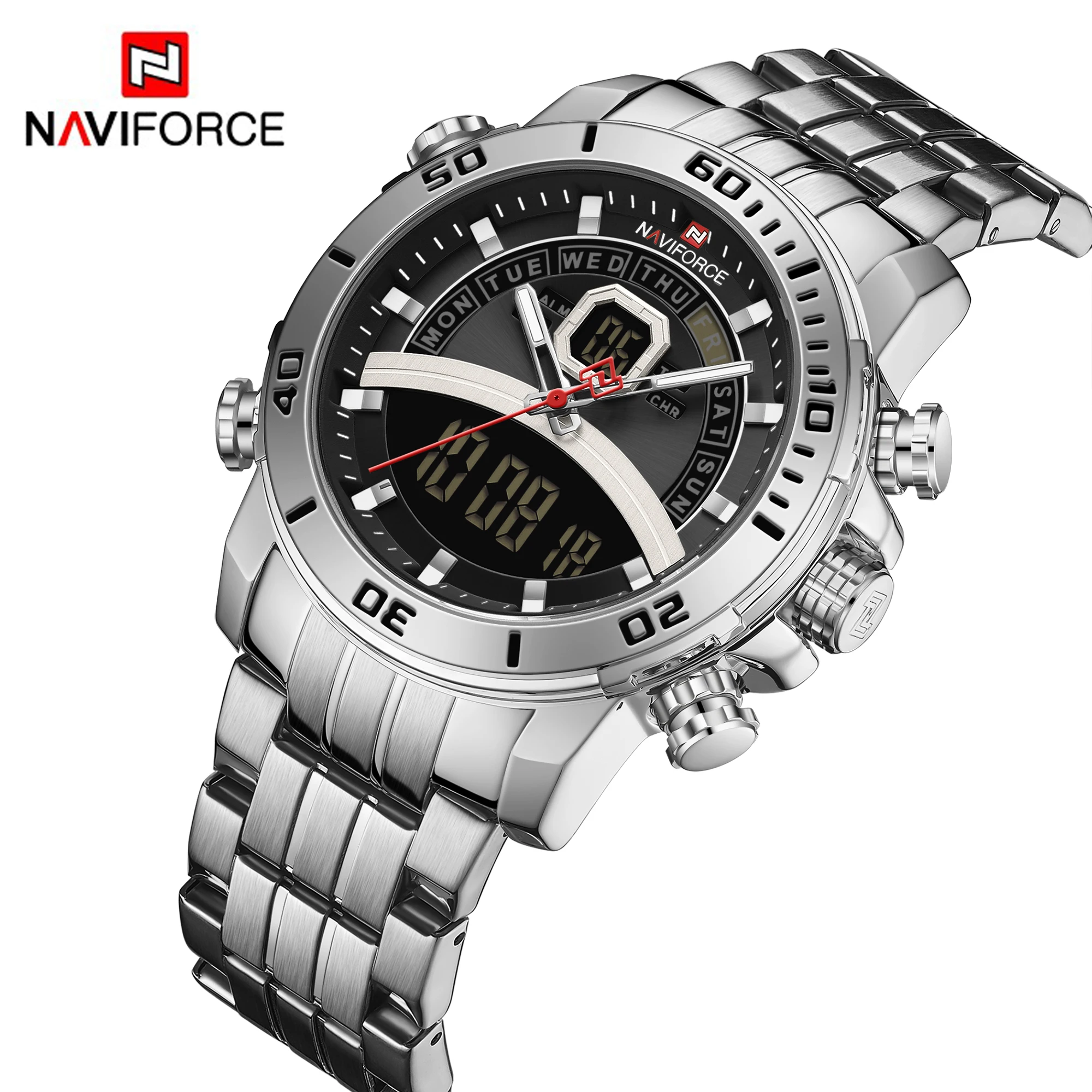 

NAVIFORCE Brand Quartz Watch Men Sport Watches Men's Black Stainless Steel Calendar 30M Waterproof Wristwatch Relogio Masculino