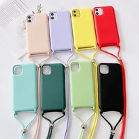 shockproof neck lanyard rope phone case for iphone 11 12 pro 7 8 plus xr xs max x candy color liquid silicone matte soft cover