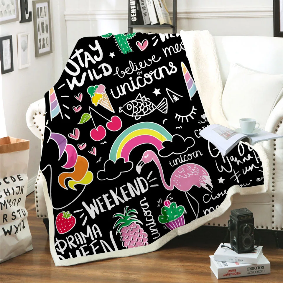 Одеяло в виде единорога радуги лошади 3D принт шерпа одеяло на кровать детский
