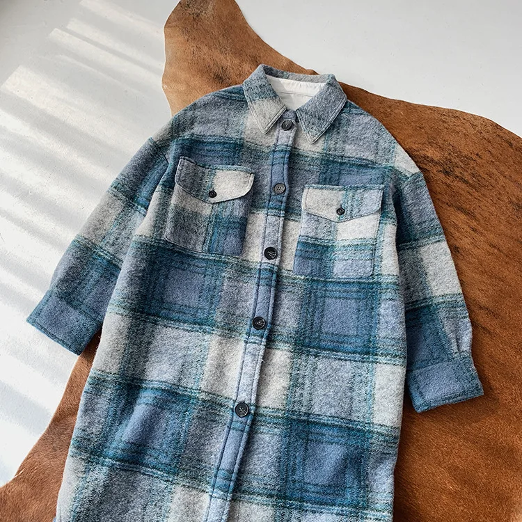 

Casual Autumn Winter Female Coat Two Colors Women Plaid Long Jacket Woolen Long Sleeve