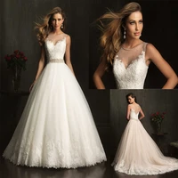 2018 vestido de noiva elegant a line lace appliques tulle sheer neck winner bridal gown factory mother of the bride dresses