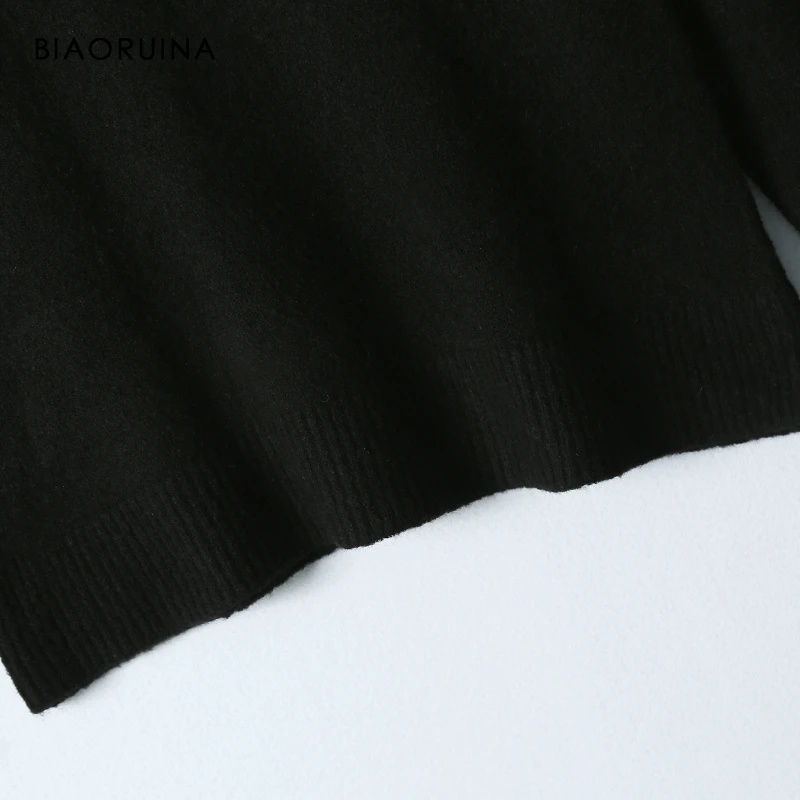 BIAORUINA Для женщин стразы черного цвета с круглым вырезом вязаный свитер женский