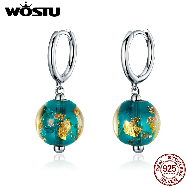 

WOSTU, натуральная 925 пробы, серебро, зеленое стекло, элегантные Висячие серьги для женщин, Свадебные Роскошные Висячие серьги, ювелирное издел...