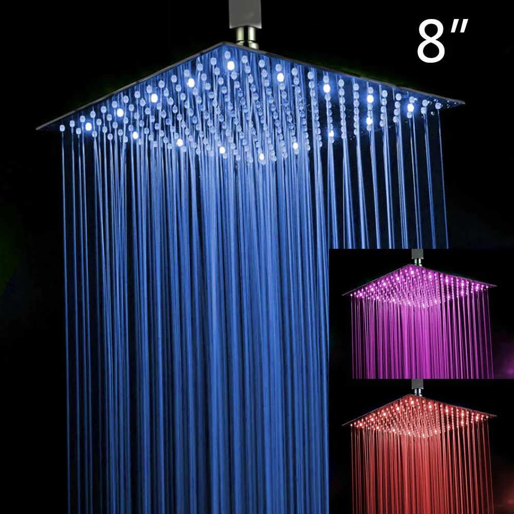 Black led8Inch head Monite черный набор душевых смесителей для ванной комнаты, черное потолочное крепление 8 12 16 светодиодный смеситель для душа W/смеситель для ручного душа - Цвет: Black led8Inch head