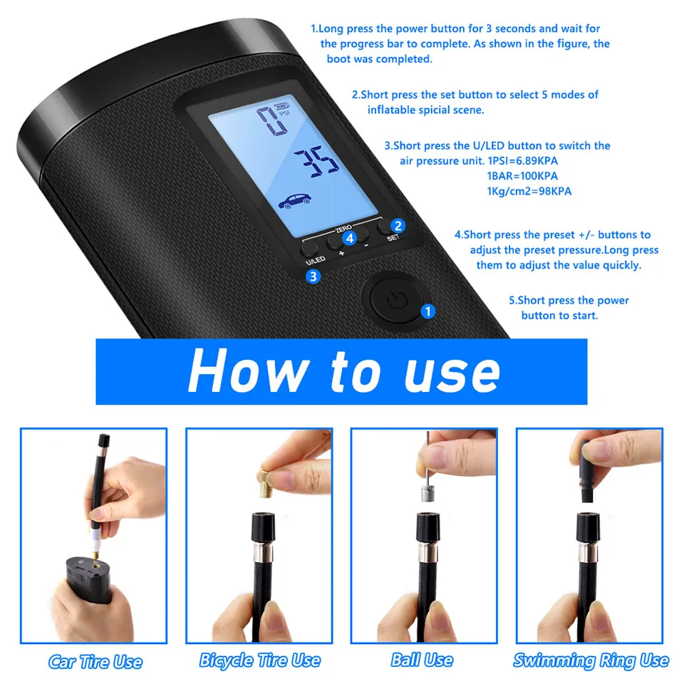 Электрический воздушный насос для мячей автомобиля и велосипеда умный цифровой