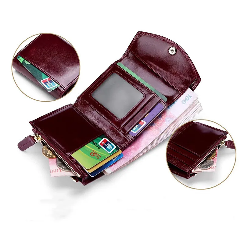 

Новинка 2020, модная женская простая практичная тонкая сумка-конверт из масляной и вощеной кожи тройного сложения, кошелек для мелочи, сумка для карт, Офисная Повседневная сумка бордового цвета