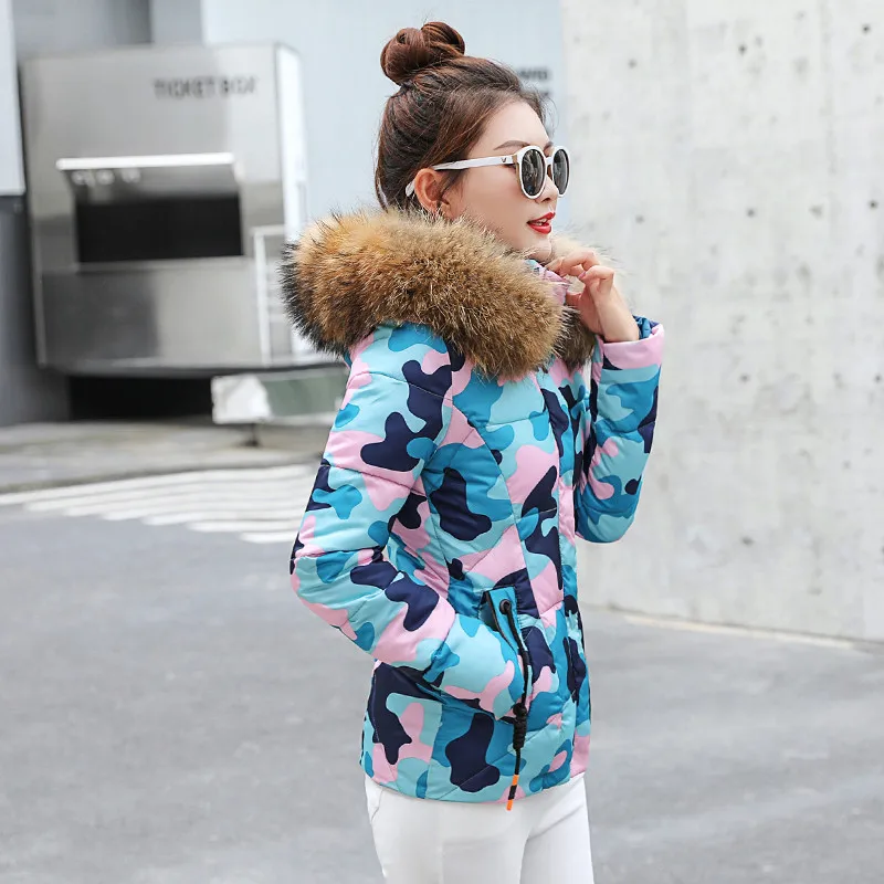 Женская куртка зимнее пальто женские парки приталенная пуховая камуфляжные