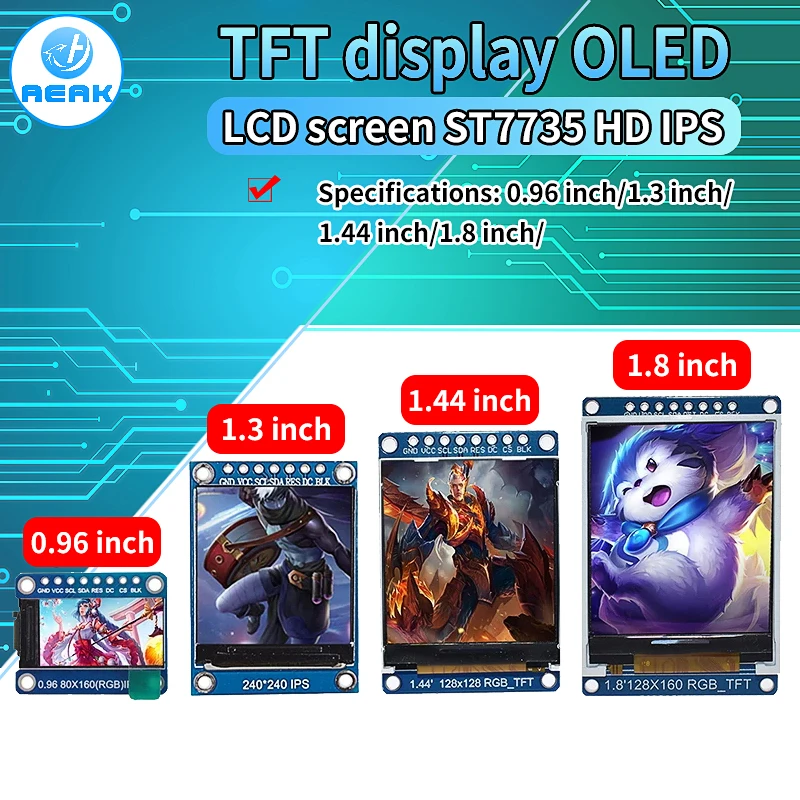 TFT-дисплей 0 96 1 3 44 8 дюймов IPS 7P SPI HD 65K полноцветный ЖК-модуль ST7735 / ST7789 Привод IC 80*160