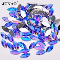 junao 100pcs 7x15mm dark blue ab horse eye acrylic rhinestones flatback non hot fixation crystals stones for clothes crafts