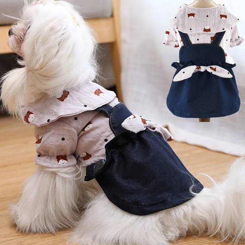 Одежда для домашних животных с милым медведем платья собак летняя рубашка