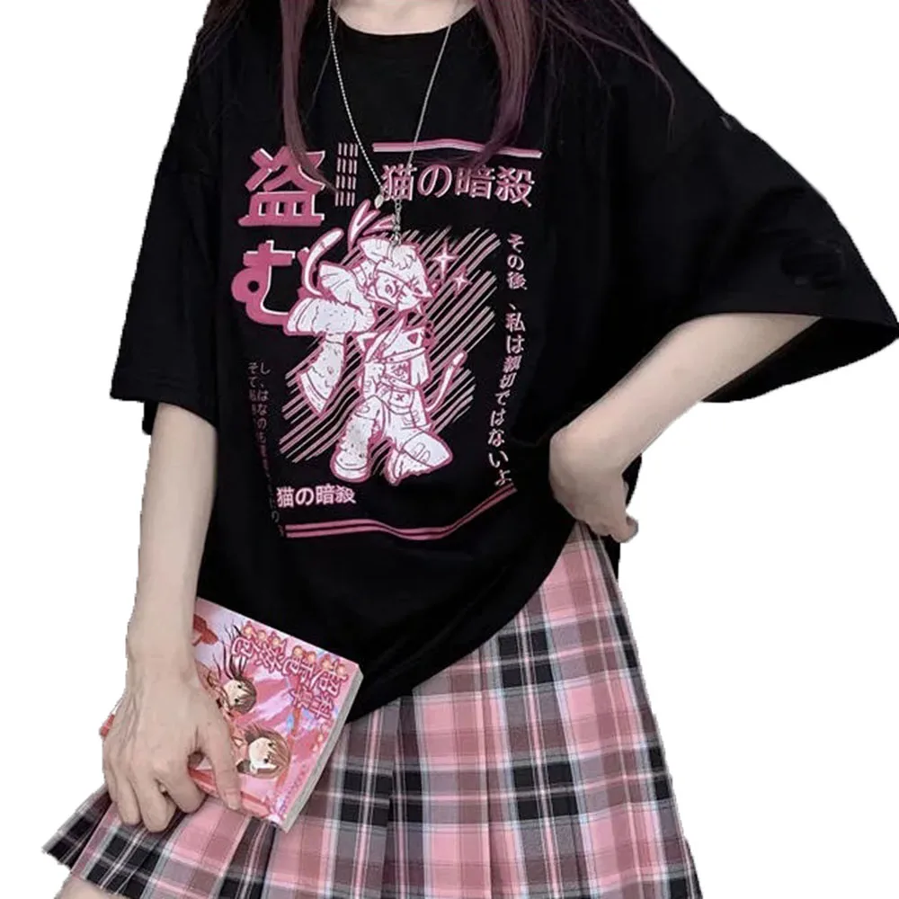 

Summer 2021 High Street Fashion Loose Solid Color Printing T-Shirt Casual Women's Summer Design Gothic Hipster