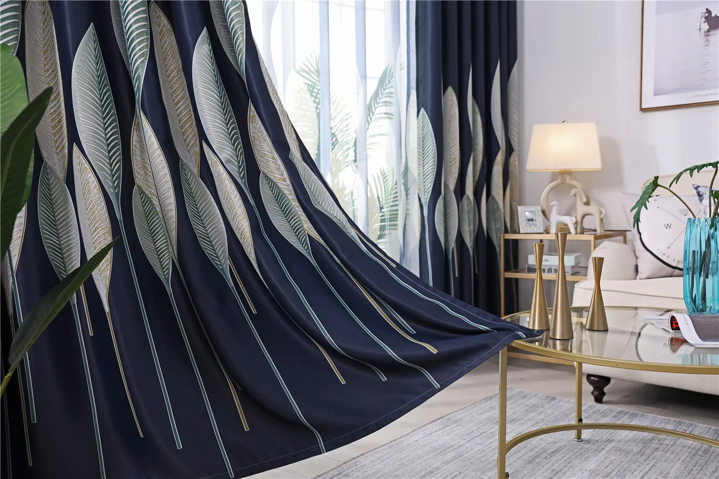 Denisroom затемненные шторы для гостиной тюль на окна узор в виде листьев стиль