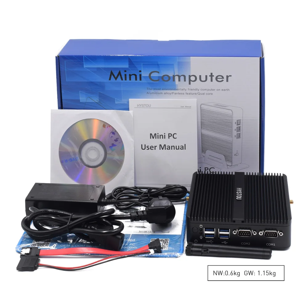 Офисный мини ПК без вентилятора с низкой мощностью Intel Celeron J4105 Barebone 2 * LAN HD VGA rs232