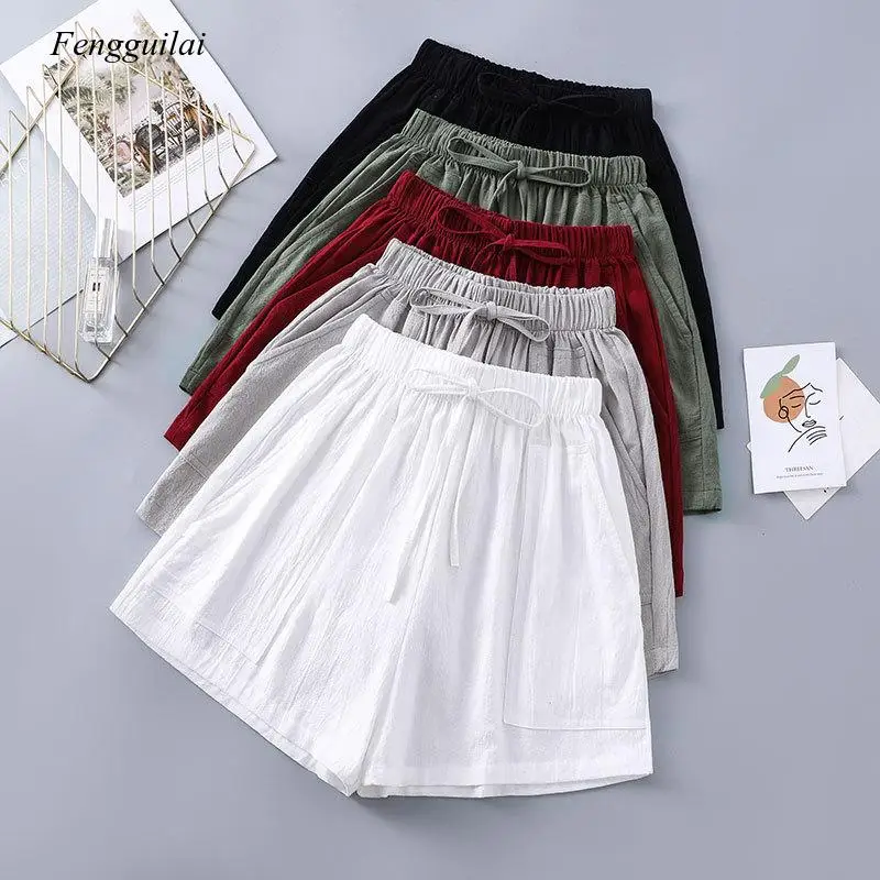

Summer New Loose Linen Cotton Hemp Large Student Sports Casual Shorts Women's Wide Leg Pants 2021 Simple Design