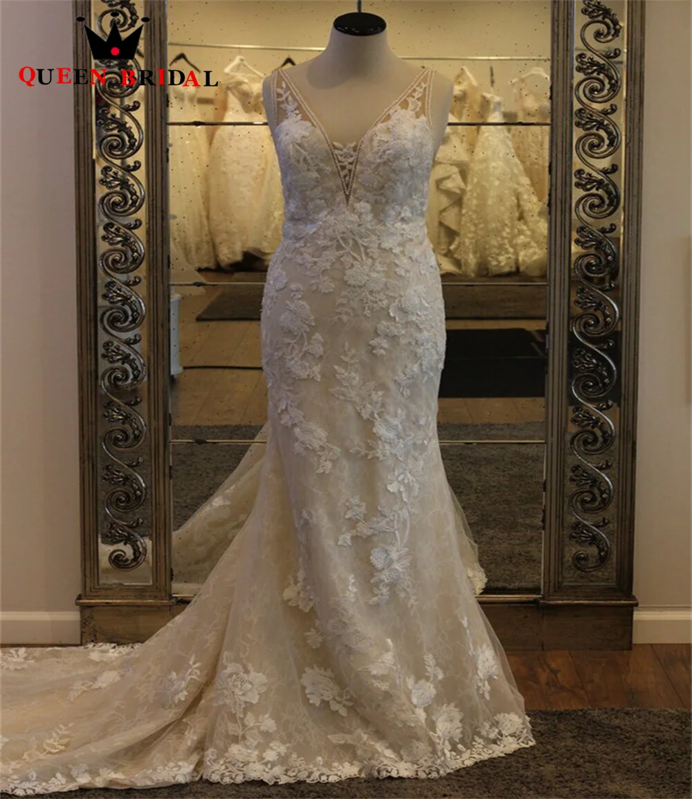 

Винтажное свадебное платье с V-образным вырезом и открытой спиной, Тюлевое кружевное платье с цветочной аппликацией, сексуальный женский ра...