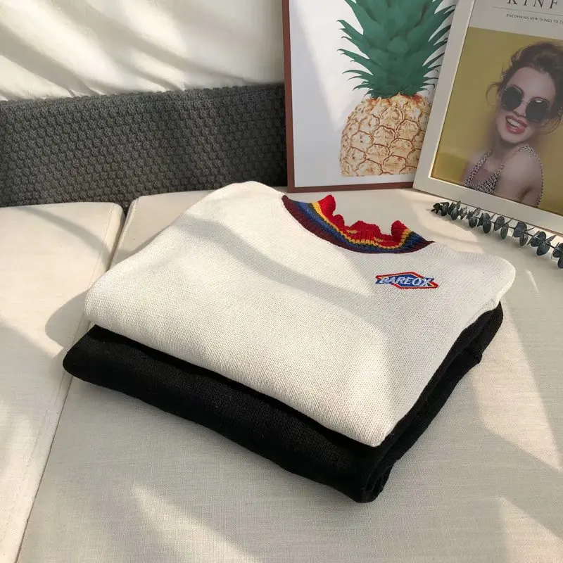 

Autumn And Winter High-Necked Retro Knitted Sweater Women'S Warm Korean Version Of Color Matching Wild Loose Lazy Style Sweater