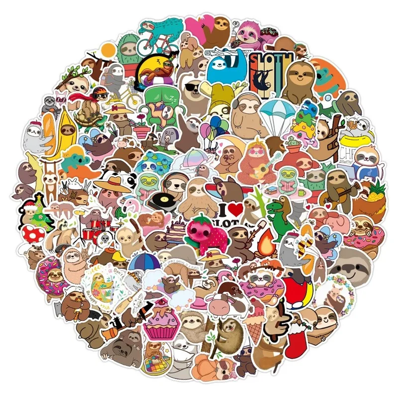 

10/50/100pcs Cute Lazy Animal Laptop Sticker Easy Life Funny Text Cartoon Waterproof Sticker DIY Guitar Refrigerator Car Decal