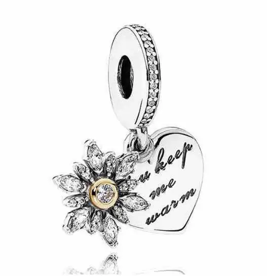 

Original 925 Sterling Silver Charm Snowflake Heart You Keep Me Warm Pendant Beads Fit pan Bracelet & Necklace Diy Jewelry