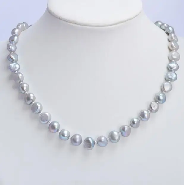 

ASHIQI Real Natural Freshwater Baroque Pearl Necklace For Women 9-10mm Black Gray Pearl Jewelry