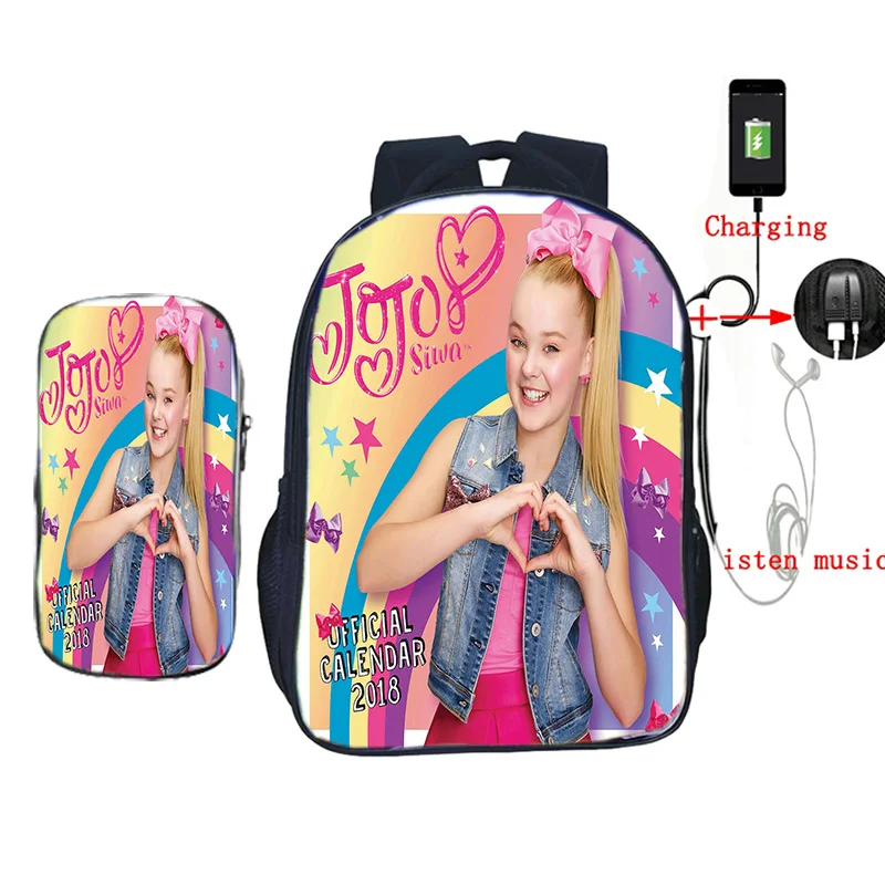 Женский рюкзак 2 шт./компл. цветной школьный с принтом Jojo Siwa и USB-зарядкой сумкой