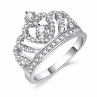 2022 new fashion silver rings crystal heart rings womens crown zircon ring jewelry womens engagement party wholesale