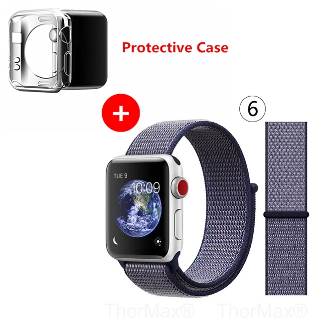 Нейлоновый спортивный бесшовный ремешок для наручных часов iwatch, 4 цвета, в полоску, легкий мягкий сплетенный ремешок для наручных часов Apple Watch 4 серии 3/2/1 38 мм 42 мм 40 мм 44 мм - Цвет ремешка: 6-Midnight Blue