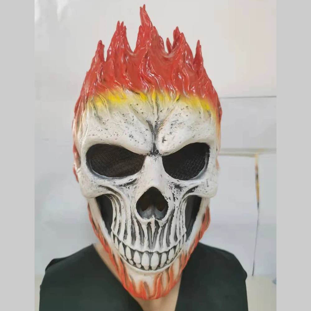 

Halloween Ghost Rider Red And Blue Flame Skull Mask Horror Ghost Full Face Latex Masks Cosplay Costume Props