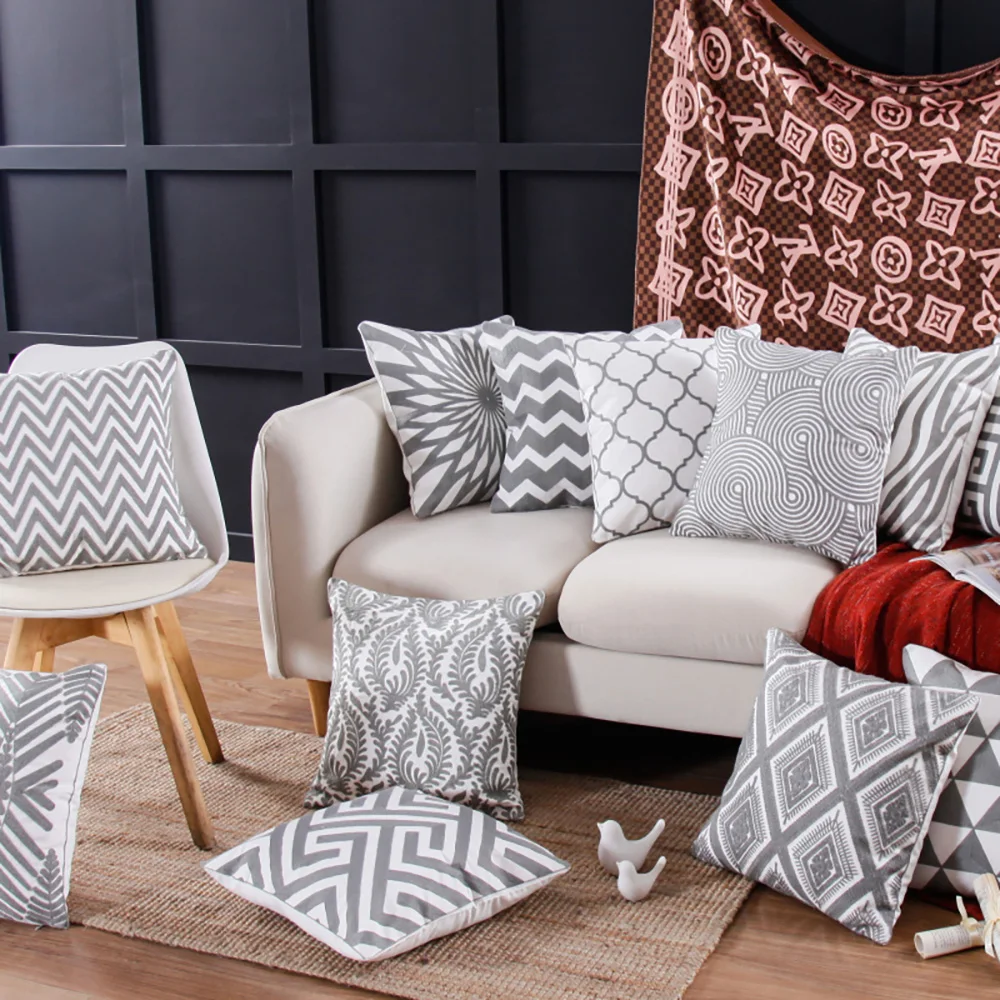 

UNIMOT Solid Color Geometric Cushion Cover Gray Decorative Sofa Cushions Throw Pillows Linen Cotton Pillow Covers 45x45 Home Dec