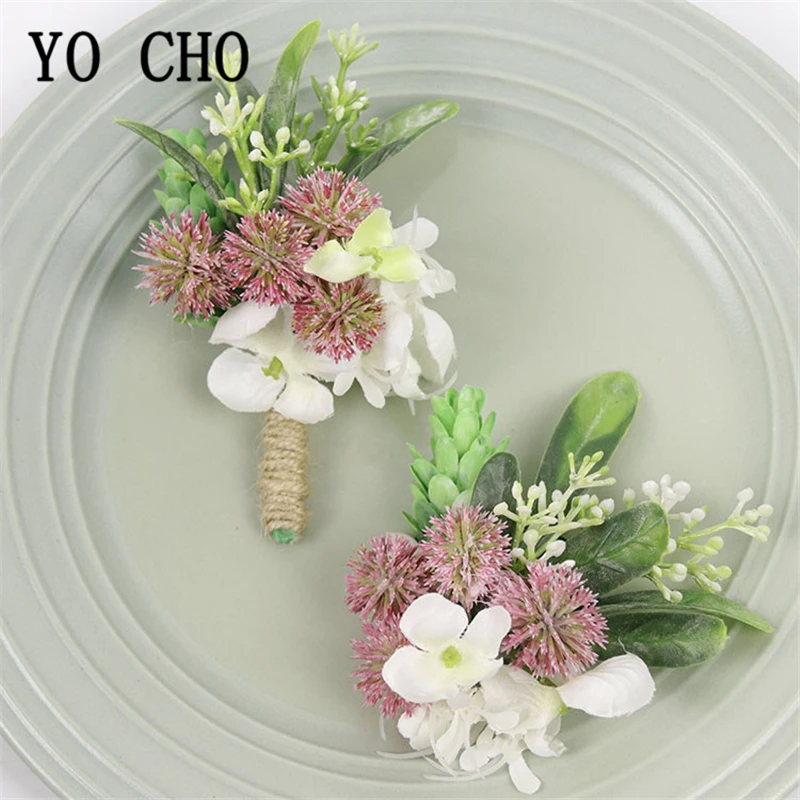 YO CHO Boutonnieres корсаж для жениха Свадебные наручные Роза браслет розовый Орхидея из