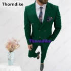 Темно-зеленый мужской костюм Thorndike в белую полоску, из двух предметов, пиджак с лацканами, новейший дизайн, свадебные смокинги, пиджак и брюки, 2021