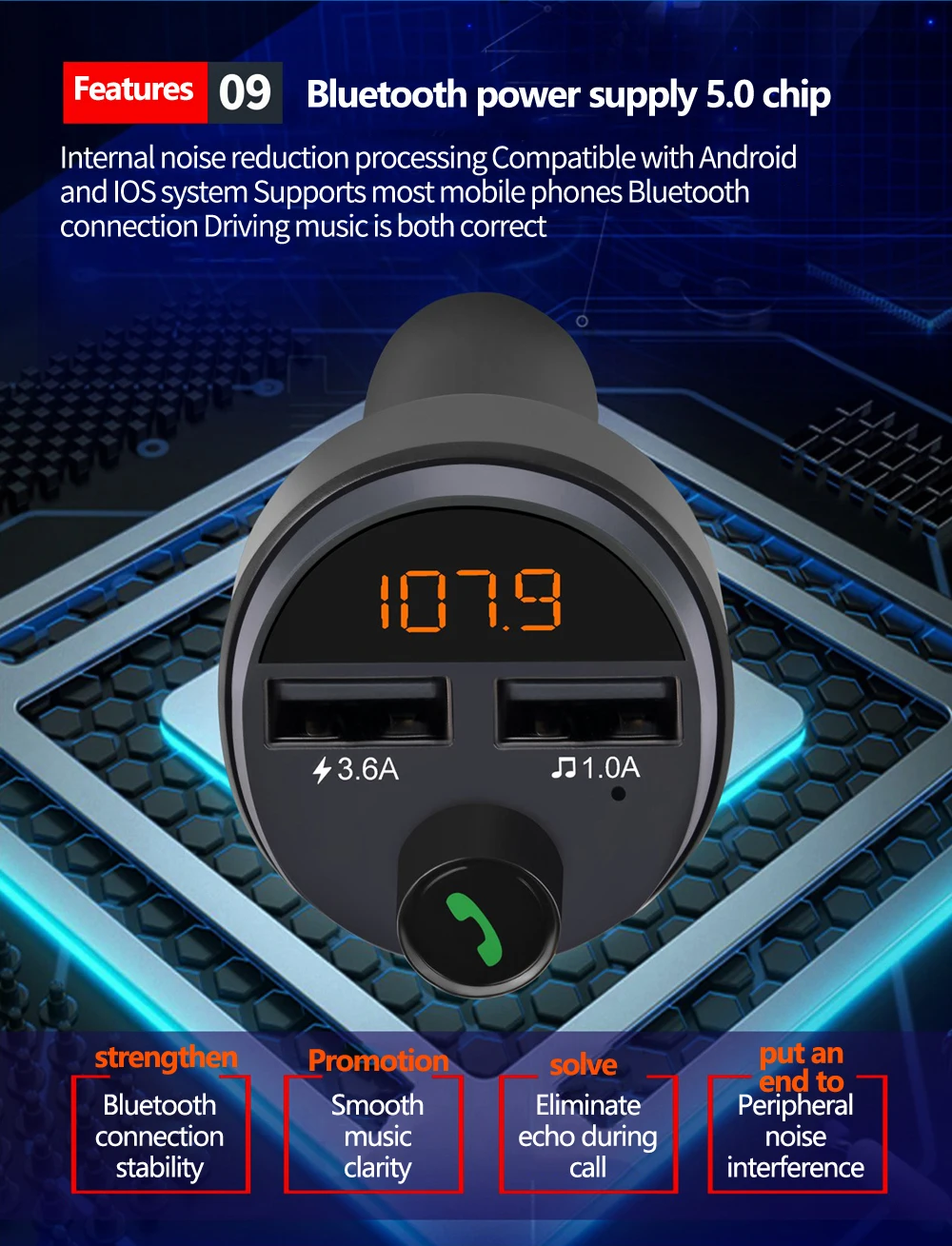 Беспроводной автомобильный комплект Bluetooth 5,0, fm-передатчик, Автомобильный mp3 плеер A, быстрая зарядка, двойное зарядное устройство USB, поддержка TF карты Z2