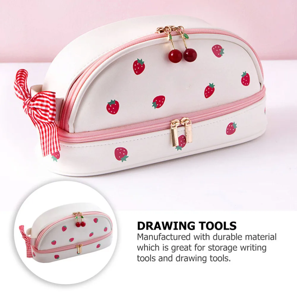 

1Pc Lovely Pen Holder Students Stationery Bag Large Capacity Pen Bag (Strawberry)