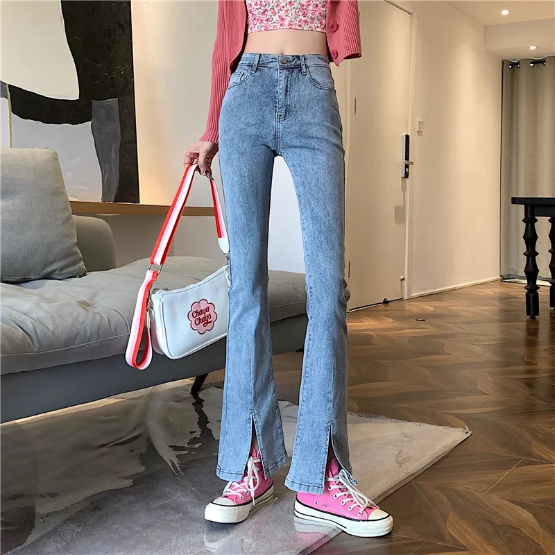 

Новые женские джинсы, модные прямые трубы с высокой талией, маленькие длинные брюки с микродинамиком