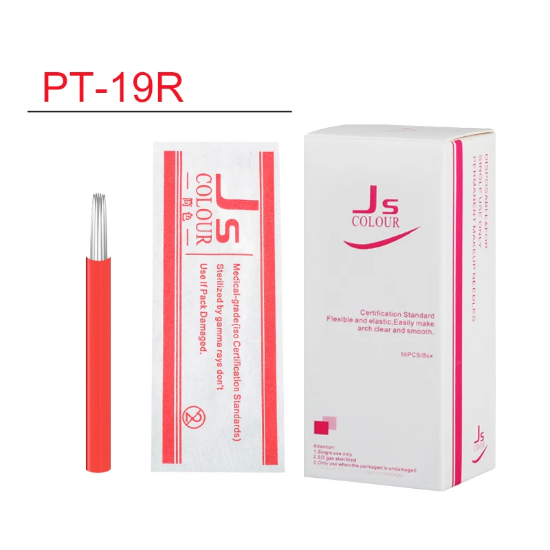 

New arrival 10pcs 19 red tattoo needles holding fog oblique 19 round needle microblading curved semi permanent manual blade pen