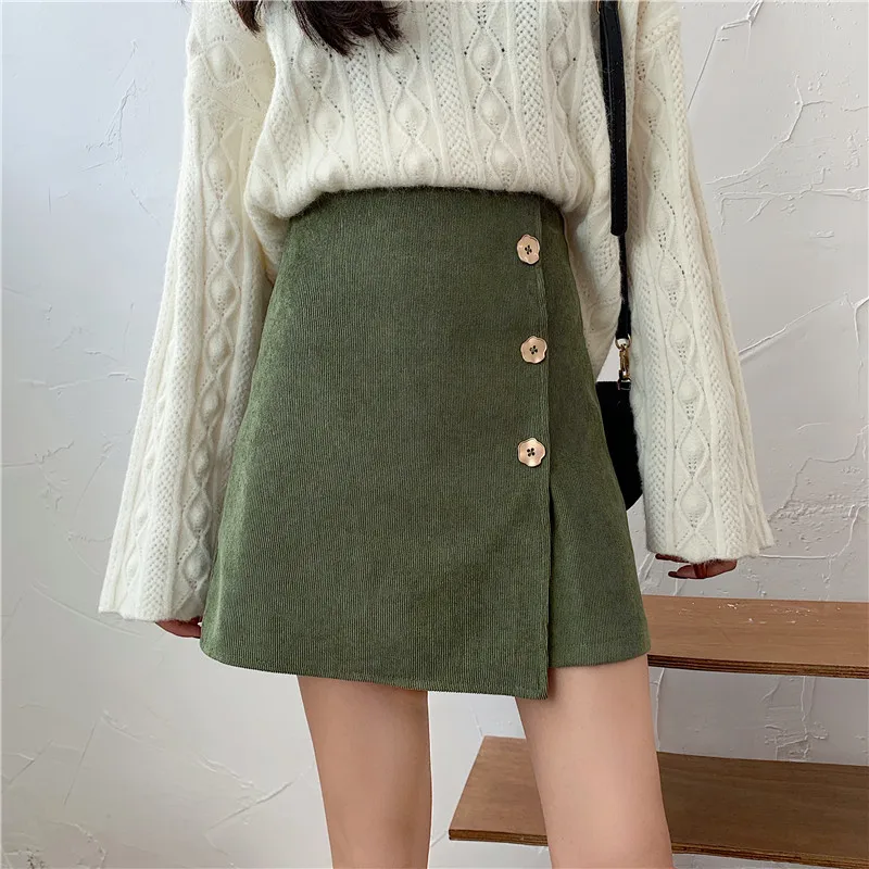 Милые цветы на пуговицах Женская однотонная трапециевидная юбка милая винтажная