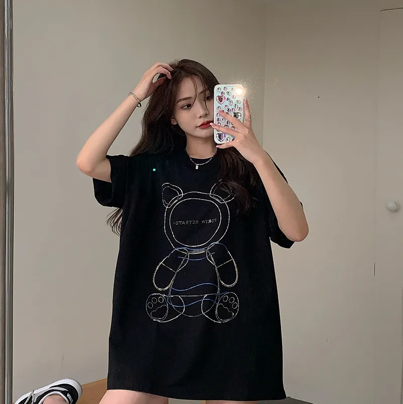 

YTX392 2021 new summer loose Korean version of the missing white bear short-sleeved T-shirt women