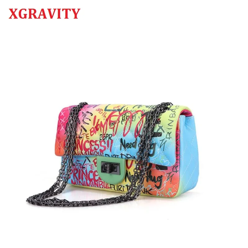 Хит продаж женские сумки XGRAVITY с граффити роскошные радужного цвета дизайнерские