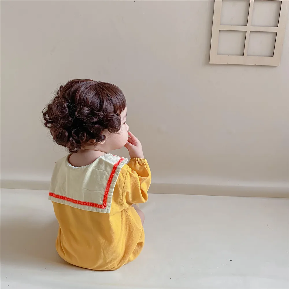 

2021 New Cute Baby Romper Long Sleeve Spring Boys Girls Corduroy Jumpsuit Baby Romper Navy Collar Baby Clothes
