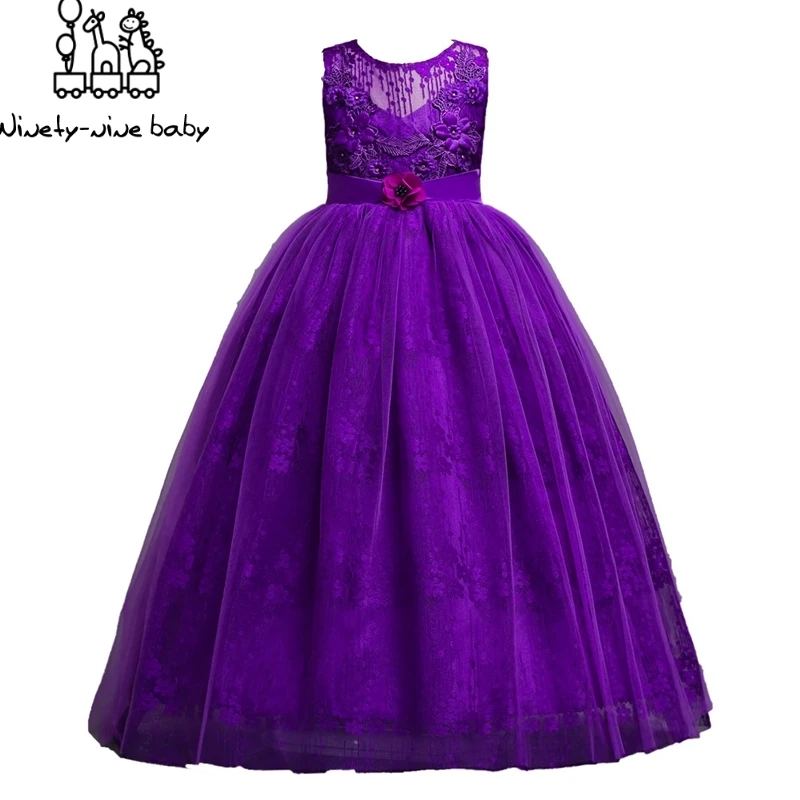 

New Princess Long Dress Kids Flower Bridesmaid Dress For Girls Vintage Children Dresses For Wedding Party Formal Ball Gown 3-13Y