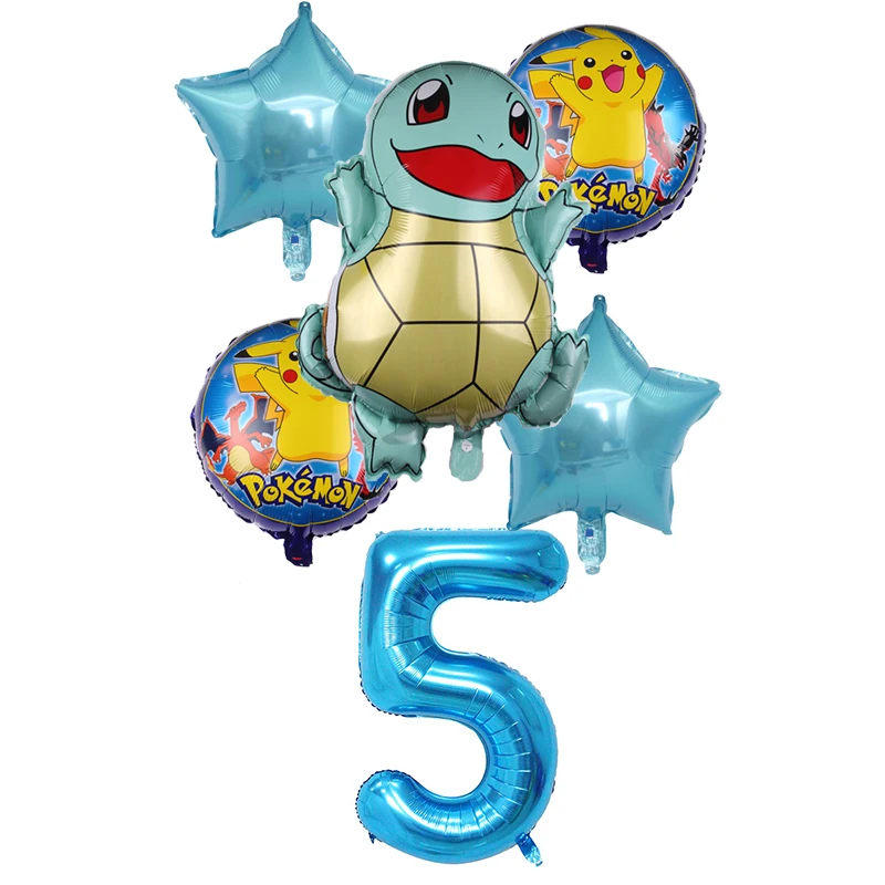

6pcs Pokemon Series Pikachu Jenny Turtle Aluminum balloon 32inch number balloons Birthday party decoration Baby Shower Supplies