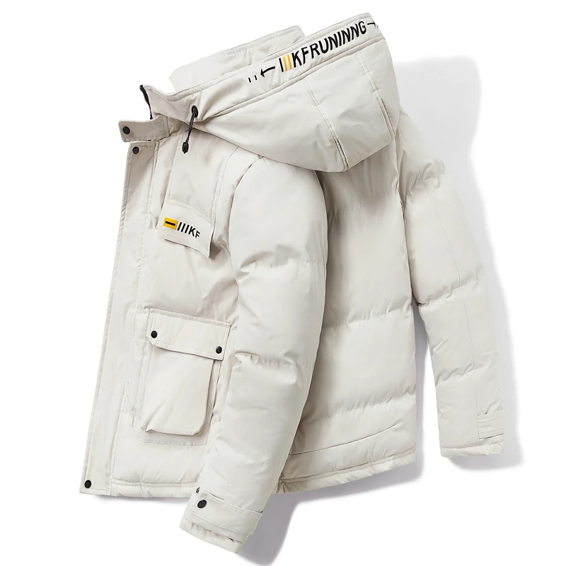 Men 2022 Winter Solid Color Cotton Padded Hooded Jacket Autumn Thick Warm Parkas Casual Streetwear Wadded Coat Male Top Clothing