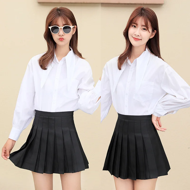 Новый корейский вариант модной обуви с завышенной талией юбка трапеция осень