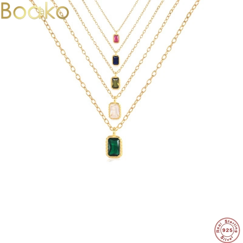 

BOAKO 925 серебро 5 Цвета прямоугольник CZ подвеска на длинной цепи ожерелье 2021 тенденции моды ювелирные украшения свадебные подарки