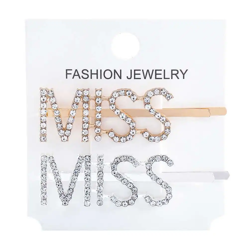 2pcs/lotMetal word clip rhinestone hairpin alphabet English custom diamond smiley side simple bangs hair accessories | Украшения и