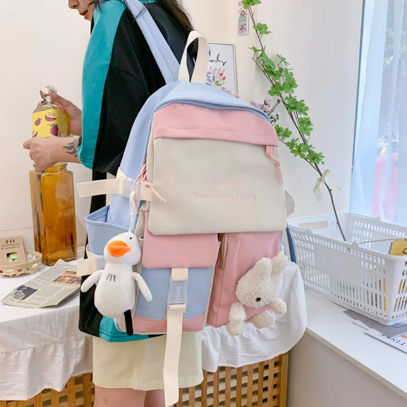 

2021 New 3D Plush Bunny Backpack Japanese Style Candy Color Sweet Bagpack Students Girls Teens Schoolbag Women Large Travel Bags